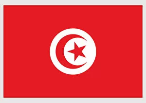 Tunisia Gallery: Illustration of flag of Tunisia, a red field with white circle in middle containing red crescent around five-pointed star