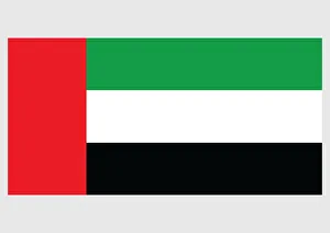 Illustration of flag of United Arab Emirates, with vertical red band near hoist and horizontal green, white and black bands on field