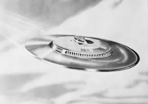 Retrofuturism Prints: Illustration of a Flying Saucer