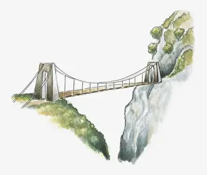 Gorge Prints: Illustration of footbridge Passerelle d Holzarte