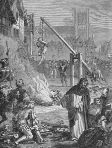 Gruesome Prints: Illustration of a French Protestant being Tortured by Roman Catholics