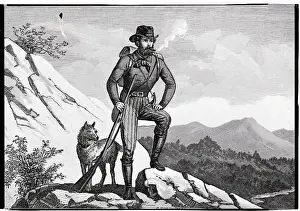 Frontiers Prints: Illustration Of Frontiersman On Mountain