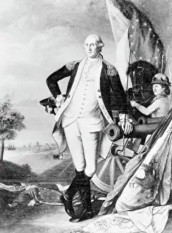 Illustration of George Washington Standing Next to Cannon