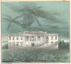 Eerie Prints: Illustration of Ghost Flying Over White House