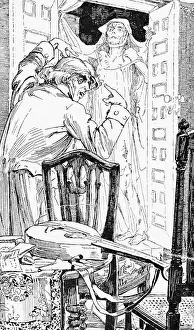 Eerie Prints: Illustration of Ghost Watching Man