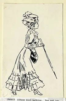 Stick Prints: Illustration/Gibson Girl Walking