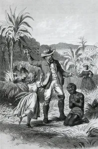 Abuse Prints: Illustration of a Girl Trying to Prevent a Man from Whipping a Slave