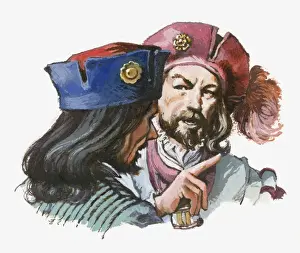 Discussion Prints: Illustration of Girolamo pointing accusing finger at Cellini