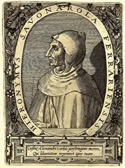 Illustration of Girolamo Savonarola with Ornate Border