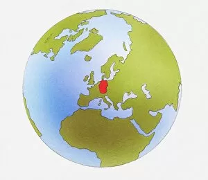 Images Dated 17th June 2010: Illustration of globe showing Germany in red