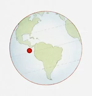Galapagos Islands Gallery: Illustration of globe showing position of Galapagos Islands highlighted in red