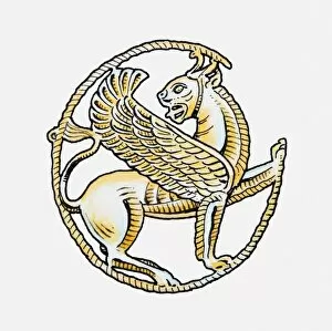 Illustration of gold griffin pendant