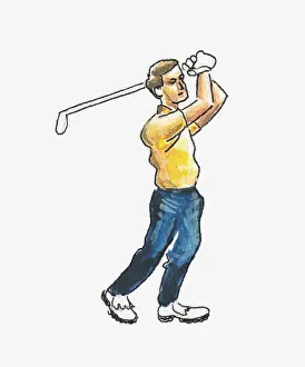 Taking A Shot Sport Prints: Illustration of golfer in backswing position