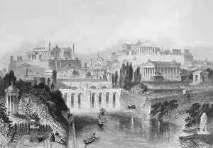 Illustration of Gondolas on River in Rome