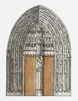 Illustration of Gothic portal, Cologne Cathedral, Germany