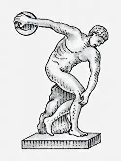 Strength Prints: Illustration of Greek statue of naked man throwing discuss