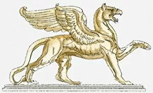 Images Dated 11th May 2010: Illustration of a griffin statue, side view
