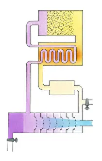 Chemistry Prints: Illustration of the Haber Process showing reaction of nitrogen and hydrogen to form ammonia