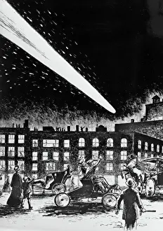 Illustration of Halley's Comet Seen in the City