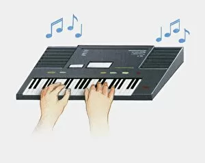 Images Dated 28th October 2009: Illustration of hands on synthesizer keyboard
