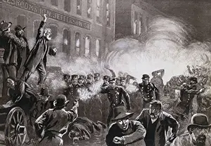Illustration of Haymarket Riot in Chicago by T. de Thulstrup