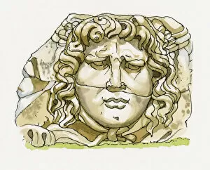 Illustration of head of Medusa at Temple of Apollo, Didyma, Turkey