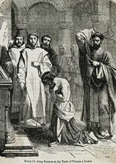 Illustration of Henry II Symbolically Whipped At Tomb of Thomas Becket