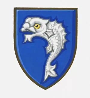 Images Dated 17th June 2010: Illustration of heraldic fish symbol on shield