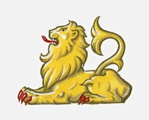 Illustration of heraldic symbol of lion couchant representing courage