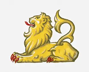 Lying Down Prints: Illustration of heraldic symbol of lion couchant representing courage
