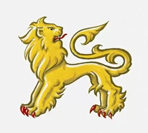 Illustration of heraldic symbol of lion passant reguardant representing courage