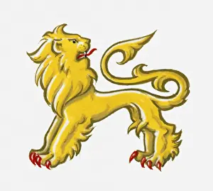 Courage Prints: Illustration of heraldic symbol of lion passant reguardant representing courage
