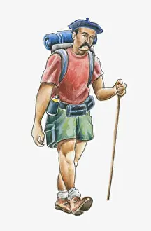 Backpack Prints: Illustration of hiker in the Pays Basque, France