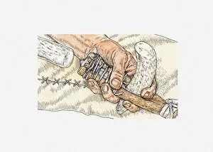 Illustration of hitting clovis point with hammer