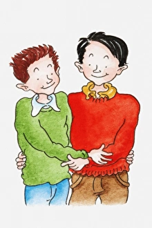 Images Dated 10th June 2010: Illustration of homosexual couple embracing, front view