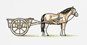 Illustration of horse and cart, side view