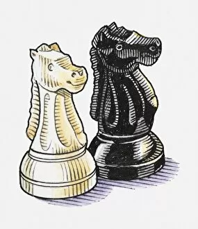 Animal Representation Collection: Illustration of horse chess pieces, black and white