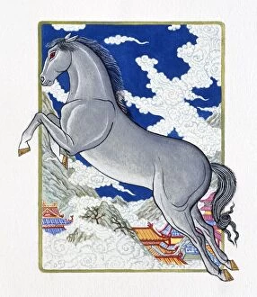 Illustration of Horse in the Clouds representing Chinese Year Of The Horse
