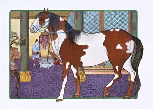 The Zodiac Prints: Illustration of Horse in the Hall, representing Chinese Year Of The Horse