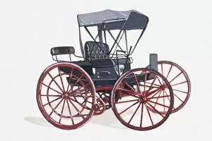 Illustration of horseless carriage, an early form of car, late 19th century