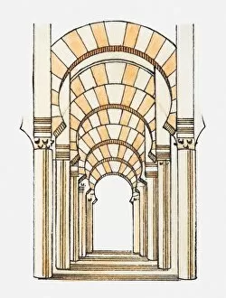 Illustration of horseshoe arches, Great Mosque, Cordoba, Spain