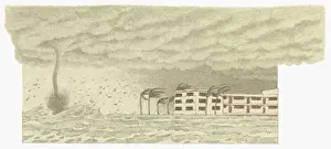 Hurricane Prints: Illustration of hurricane just off tropical coastline