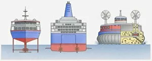 Images Dated 14th March 2011: Illustration of hydrofoil, car ferry and hovercraft, the latter also showing the mechanism of