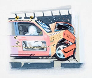 Destruction Gallery: Illustration of imitating car crash using crash test dummy
