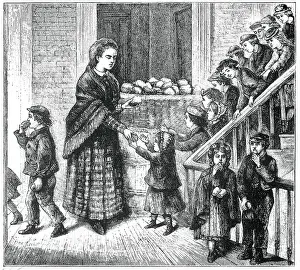 Poor Person Prints: Illustration of Impoverished Children Receiving Food