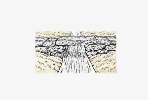 Resourceful Prints: Illustration of Inca road crossing culvert using large flat stone