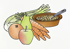 Breakfast Prints: Illustration of ingredients for a balanced diet