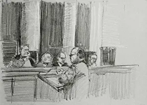 Prints of (Original Caption). This sketch shows White House Watergate Attorney James St A Presidency in Pictures: Illustration of James St. Claire Giving Argument at Watergate Hearing