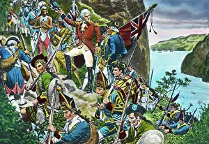Wash Drawing Prints: Illustration of James Wolf Leading his Men