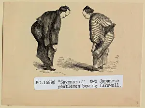 Illustration of Japanese Men Bowing to Each Other